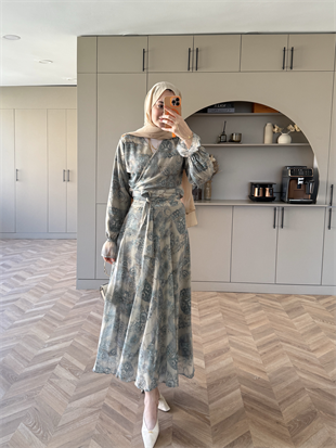 Hugo Kruvaze Şifon Etekli Takım Mavi (8338)