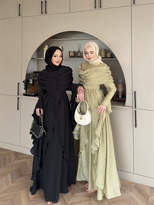 İbiza Volan Detaylı Drapeli Elbise Çağla (8375)