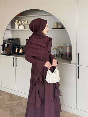 İbiza Volan Detaylı Drapeli Elbise Mürdüm (8375)