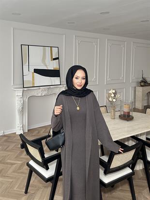 İç Elbiseli Kimono Takım Vizon