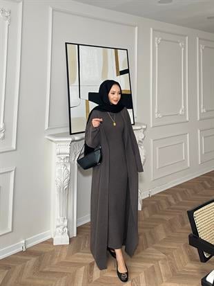 İç Elbiseli Kimono Takım Vizon