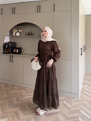 İlter Brode Nakışlı Elbise Kahve (26157)