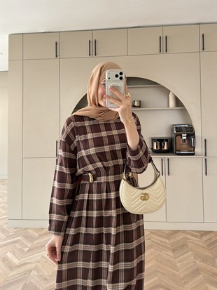 İlya Ekose Desen Elbise Acı Kahve (2342)