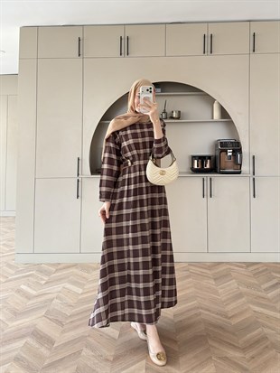 İlya Ekose Desen Elbise Acı Kahve (2342)