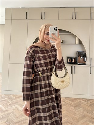 İlya Ekose Desen Elbise Acı Kahve (2342)