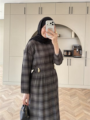 İlya Ekose Desen Elbise Antrasit (2342)