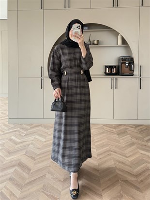 İlya Ekose Desen Elbise Antrasit (2342)