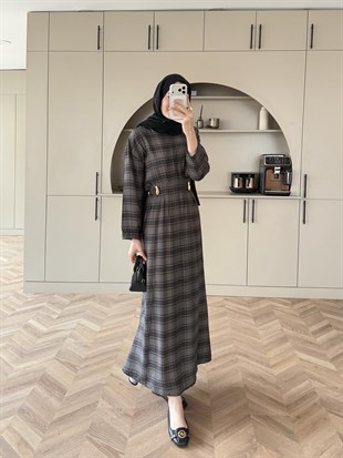 İlya Ekose Desen Elbise Antrasit (2342)