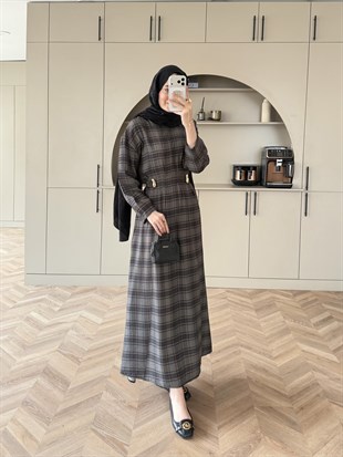 İlya Ekose Desen Elbise Antrasit (2342)