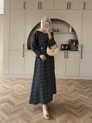 İlya Ekose Desen Elbise Haki (2342)