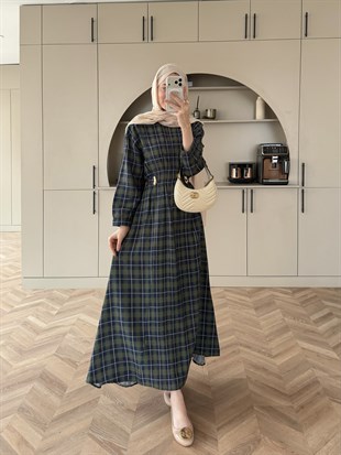 İlya Ekose Desen Elbise Haki (2342)