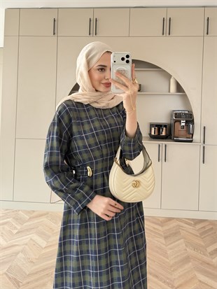 İlya Ekose Desen Elbise Haki (2342)