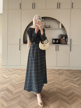 İlya Ekose Desen Elbise Haki (2342)