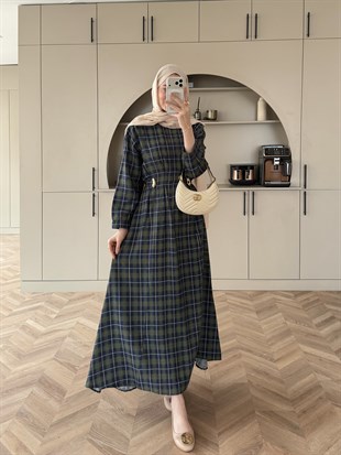 İlya Ekose Desen Elbise Haki (2342)