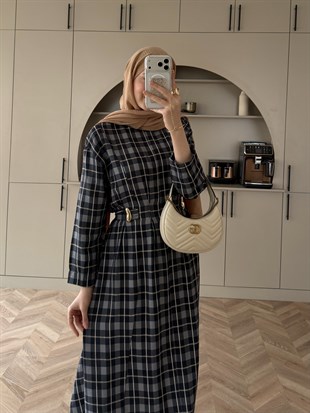 İlya Ekose Desen Elbise Lacivert (2342)