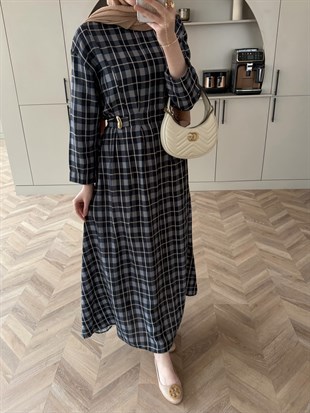 İlya Ekose Desen Elbise Lacivert (2342)