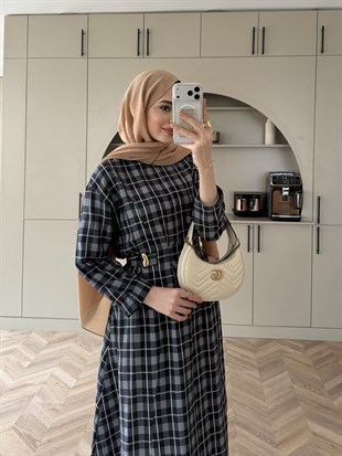 İlya Ekose Desen Elbise Lacivert (2342)