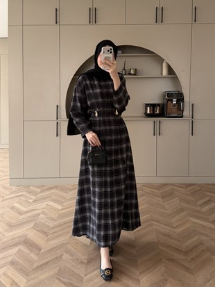 İlya Ekose Desen Elbise Siyah (2342)