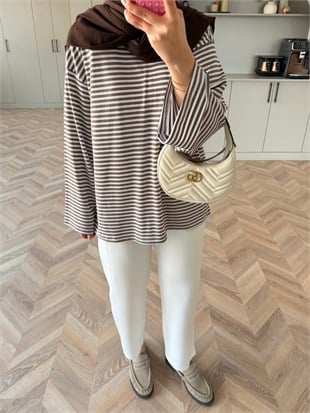 İnce Çizgili Basıc Sweat Kahve (4602)
