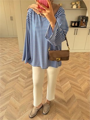 İnce Çizgili Basıc Sweat Mavi (4602)