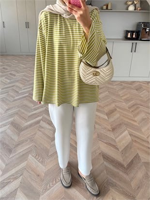 İnce Çizgili Basıc Sweat Yeşil (4602)