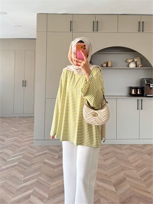 İnce Çizgili Basıc Sweat Yeşil (4602)