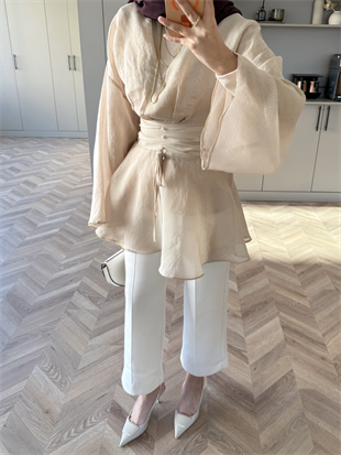 İnci Beli Büzgülü Gömlek Bordo (26014)