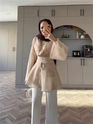 İnci Beli Büzgülü Gömlek Bordo (26014)