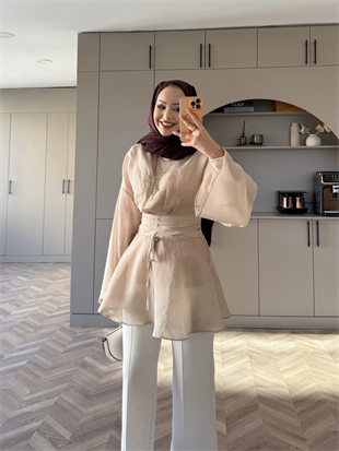 İnci Beli Büzgülü Gömlek Bordo (26014)