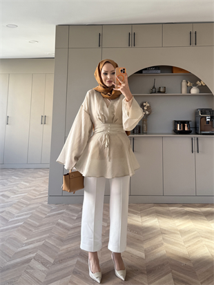 İnci Beli Büzgülü Gömlek Lacivert (26014)