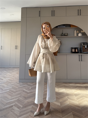 İnci Beli Büzgülü Gömlek Lacivert (26014)