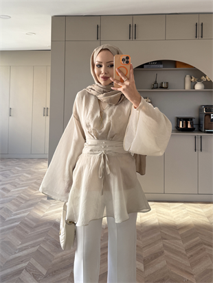 İnci Beli Büzgülü Gömlek Mavi (26014)