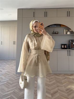 İnci Beli Büzgülü Gömlek Yeşil (26014)