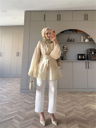 İnci Beli Büzgülü Gömlek Yeşil (26014)