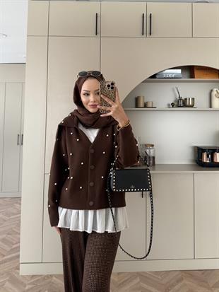 İncili Angora Hırka Acı Kahve