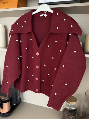 İncili Angora Hırka Bordo