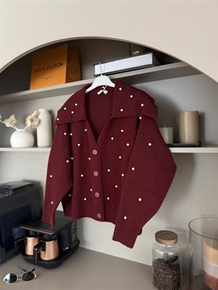 İncili Angora Hırka Bordo