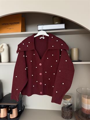 İncili Angora Hırka Bordo