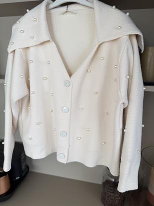 İncili Angora Hırka Ekru