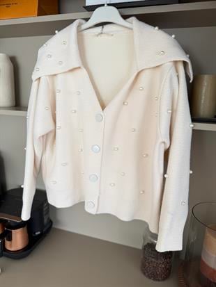 İncili Angora Hırka Ekru