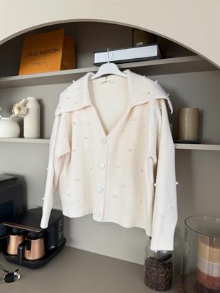 İncili Angora Hırka Ekru