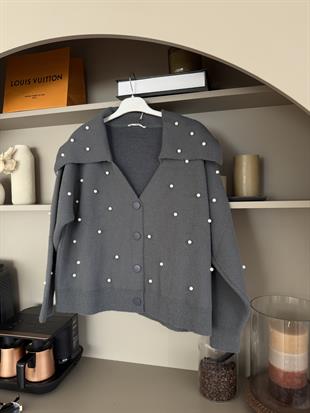 İncili Angora Hırka Gri