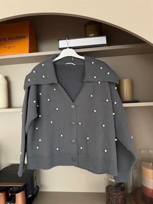 İncili Angora Hırka Gri