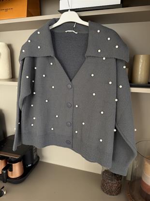 İncili Angora Hırka Gri