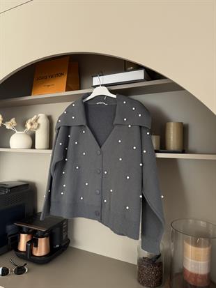 İncili Angora Hırka Gri