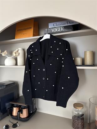 İncili Angora Hırka Siyah