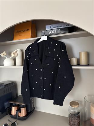 İncili Angora Hırka Siyah