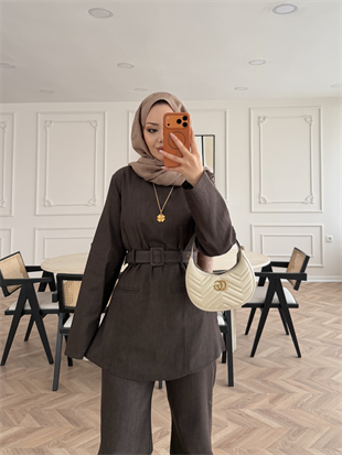 İnez Pantolonlu Kot Takım Kahve (1126)