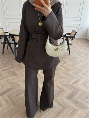 İnez Pantolonlu Kot Takım Kahve (1126)