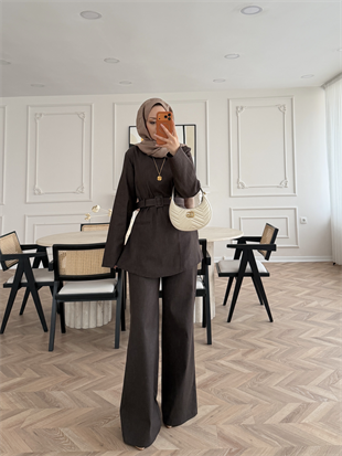 İnez Pantolonlu Kot Takım Kahve (1126)